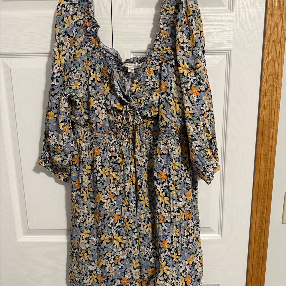 American Eagle Outfitters Floral Mini Dress - Blue and Yellow